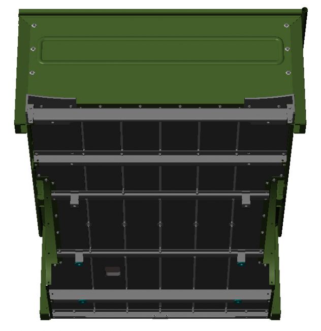 3D model crossmember and bolt layout detail.
