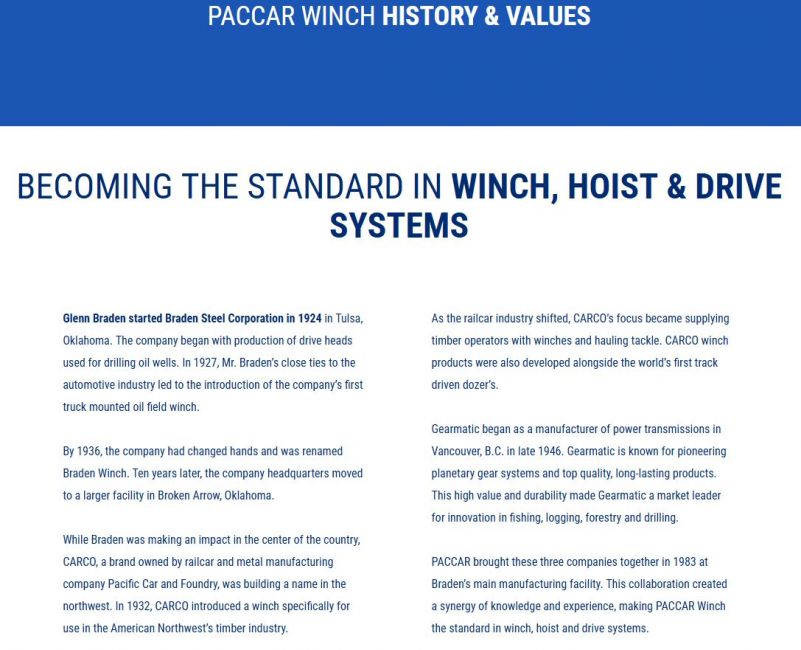 Braden Winch history as shown on the Global Sales site.
