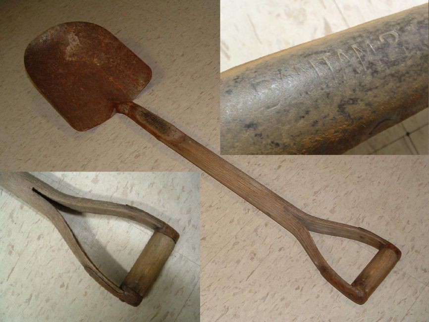 Original Pioneer Rack Shovel from WWII?
This well used shovel fits a 1/2-ton Dodge pioneer rack perfectly. With its split wood handle, it appears to be the correct vintage. The only markings foudn on it is the stamped "BANTAM 2".
