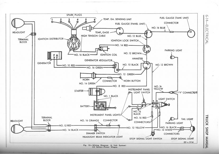 1955 C3-PW 6-Volt Wiring Diagram
