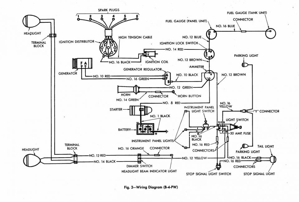 1953 B4-PW Wiring Diagram (6 volt)
