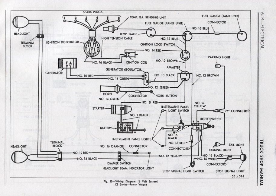 Wiring Diagrams - 1955 C3-PW Wiring Diagram (6 volt) - T137 Photo Gallery Engine Wiring Diagram T137 Dodge Power Wagons