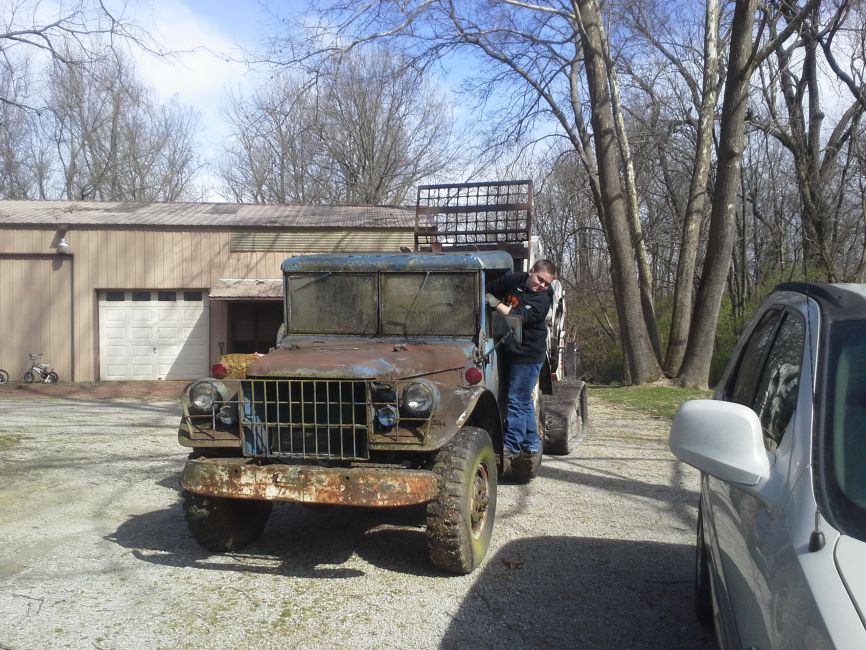 Dylan R guiding Bruce's M37 to trailer
