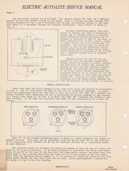 Page 2
Auto-Lite thermostatic fuel level gauge  -dash and tank units
