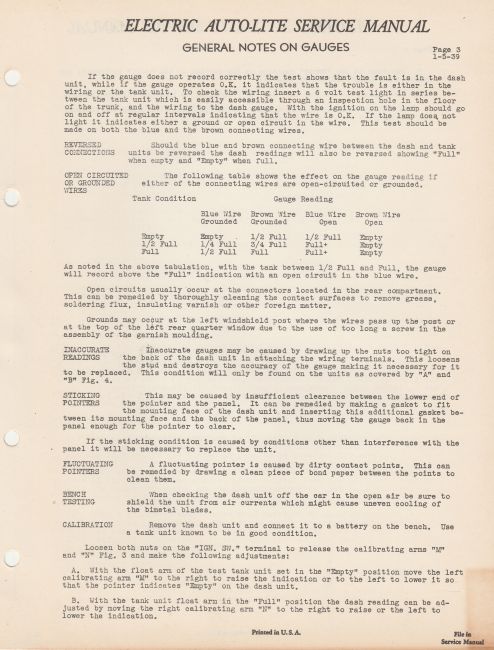 Page 3
Auto-Lite thermostatic fuel level gauge  -dash and tank units
